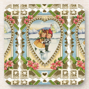 Posavasos San Valentín victoriano con patinaje sobre Chica y