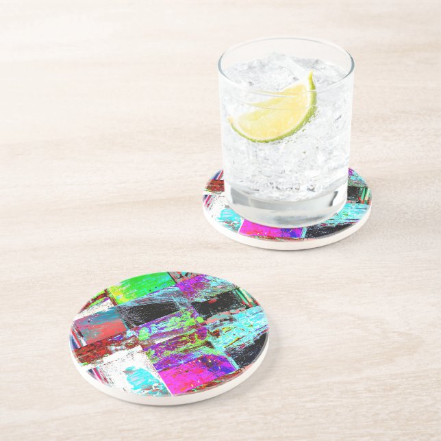 Posavasos Sandstone Coaster – Abstract Grid (Lado)