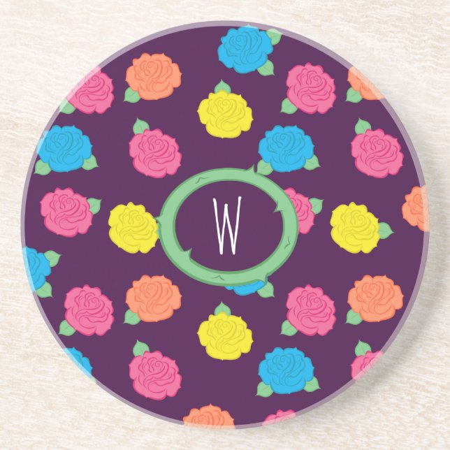 Posavasos Sandstone Coaster, Rosas de Neon (Frente)