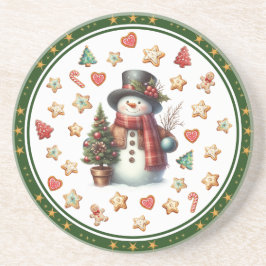 Posavasos Sandstone Coaster Snowman and Christmas Cookies