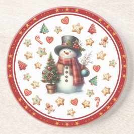 Posavasos Sandstone Coaster Snowman and Christmas Cookies