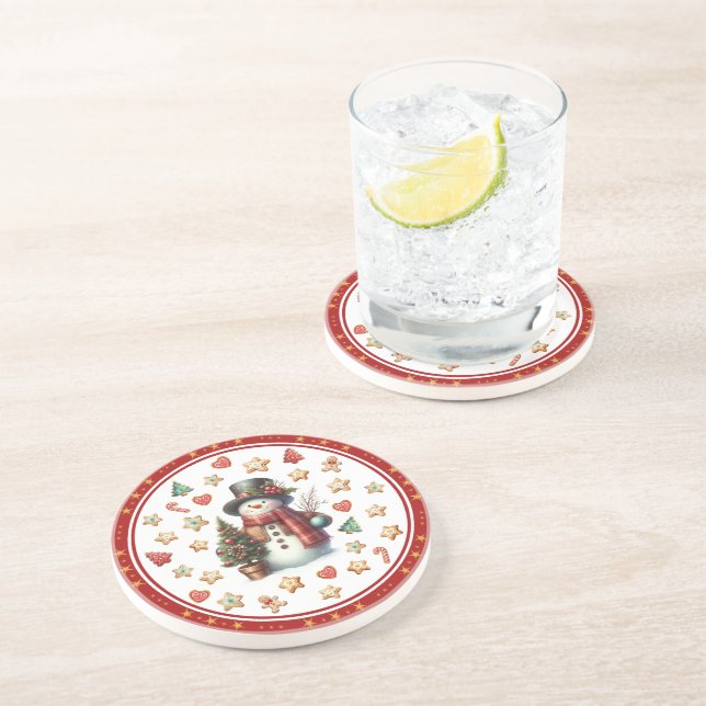 Posavasos Sandstone Coaster Snowman and Christmas Cookies (Lado)