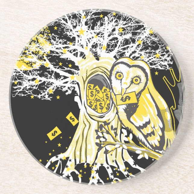 Posavasos Sandstone Coaster – Urban Tree Owl & Wealth  (Frente)