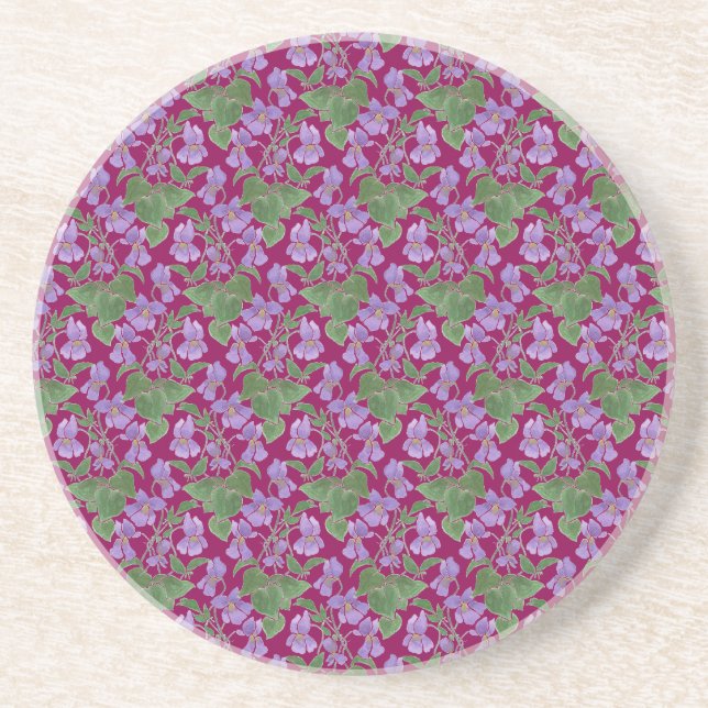 Posavasos  Sandstone Personalizado Floral Violets Mauve (Frente)