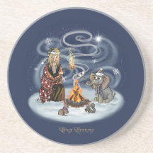 Santa Chris y Wilbur Fireside Sandstone Coaster