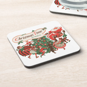 Posavasos Santa Claus de Navidad vintage y niños bailando