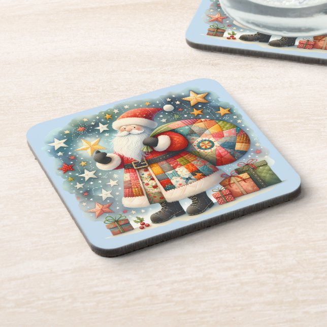 Posavasos Santa Claus de Patchwork Acolchado con Estrellas d (Lado Izquierdo)