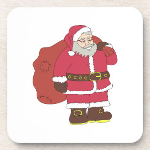 Posavasos Santa Claus de rojo con bolsa de regalo y anteojos