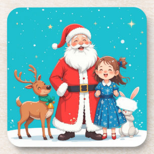 Posavasos Santa Claus feliz con doncella de nieve