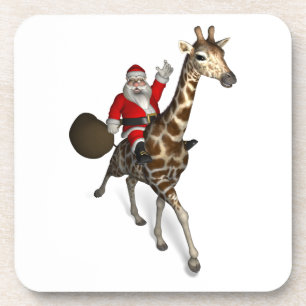 Posavasos Santa Claus montando una jirafa