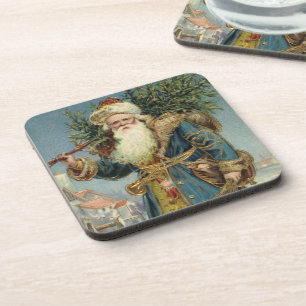 Posavasos Santa Claus Victoriano Antiguo con árbol de Navida