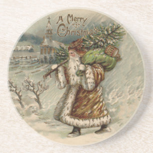 Posavasos Santa Claus Victoriano con árbol de Navidad