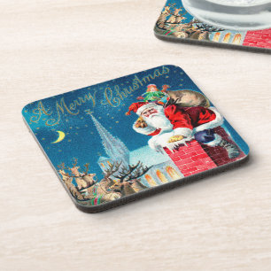 Posavasos Santa Claus Victoriano de Navidad en chimenea