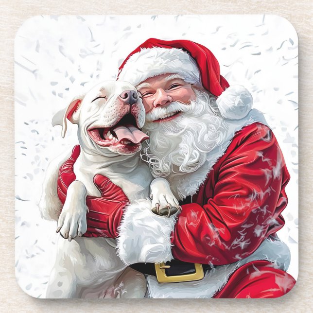 Posavasos Santa Claus y Pitbull Puppy Dog (Frente)