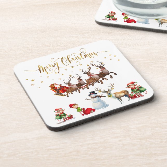 Posavasos Santa Cláusula con renos tirando del trineo (Lado Izquierdo)