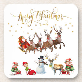 Posavasos Santa Cláusula con renos tirando del trineo