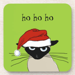 Posavasos Santa de Siamese - Funny Navidades festejan gato K