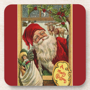 Posavasos Santa en la ventana con juguetes