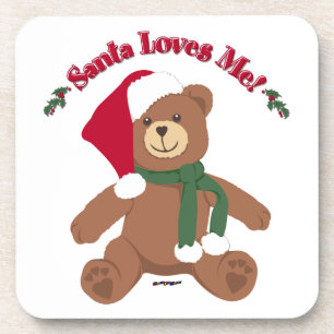 Posavasos ¡Santa me ama! Oso de peluche de Navidad
