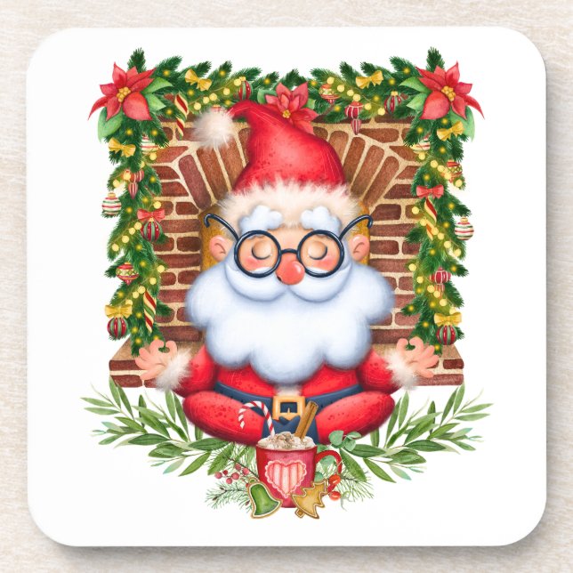 Posavasos Santa Namaste Yoga Pose Navidades Coaster Set 6 (Frente)