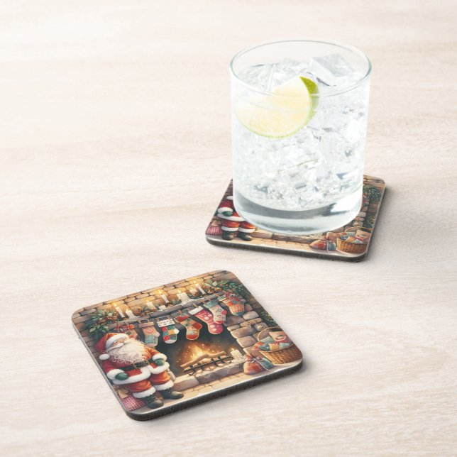 Posavasos Santa por la chimenea Navidades Stockings (Lado Derecho)