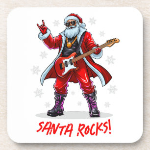 Posavasos ¡Santa Rocks! Gracioso Santa Claus tocando la guit