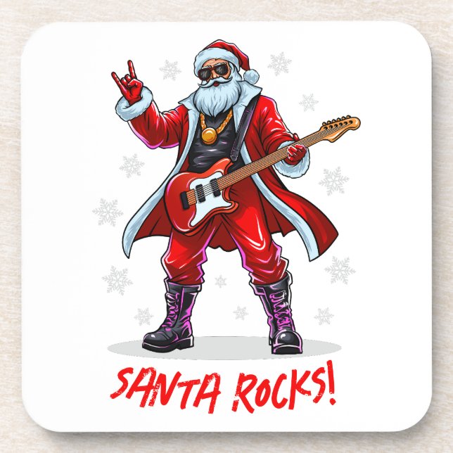 Posavasos ¡Santa Rocks! Gracioso Santa Claus tocando la guit (Frente)