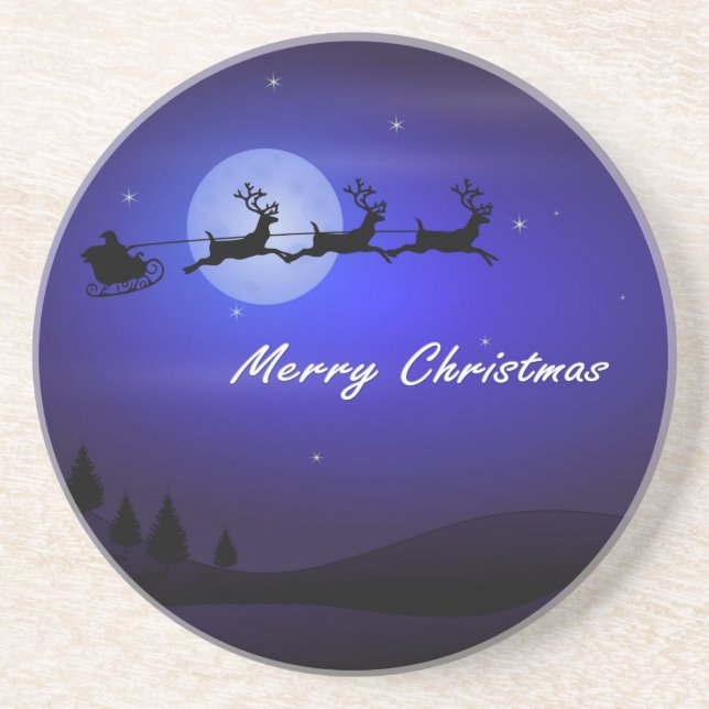 Posavasos Santa Sleigh Moon Feliz Navidad (Frente)