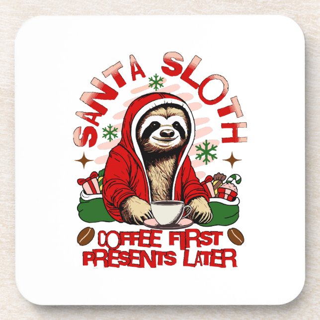 Posavasos Santa Sloth bebiendo café (Frente)