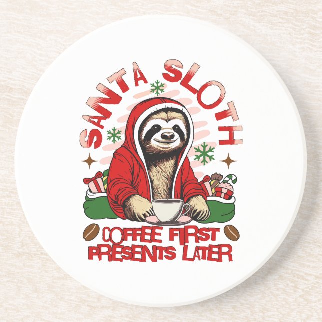 Posavasos Santa Sloth bebiendo café (Frente)