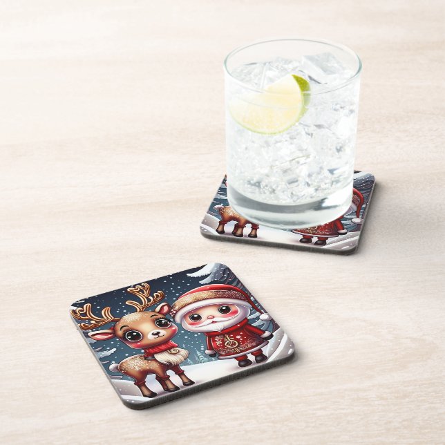 Posavasos Santa y un reno (Lado Derecho)