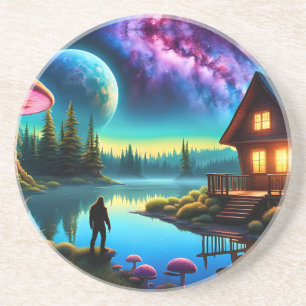 Posavasos Sasquatch Vigilando nebulosas en un planeta lejano