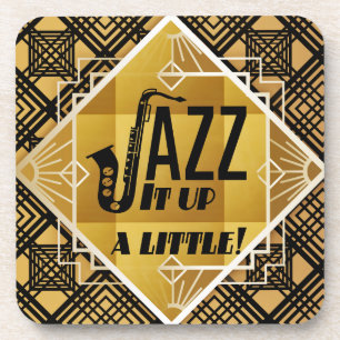 Posavasos Saxofón de jazz art déco negro oro música