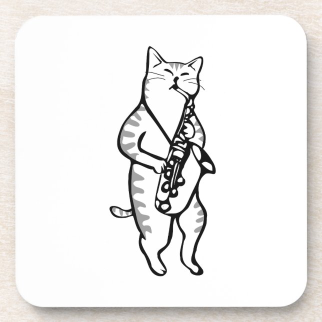 Posavasos Saxofón Instrumental Música Jazz Gato Almohadilla  (Frente)