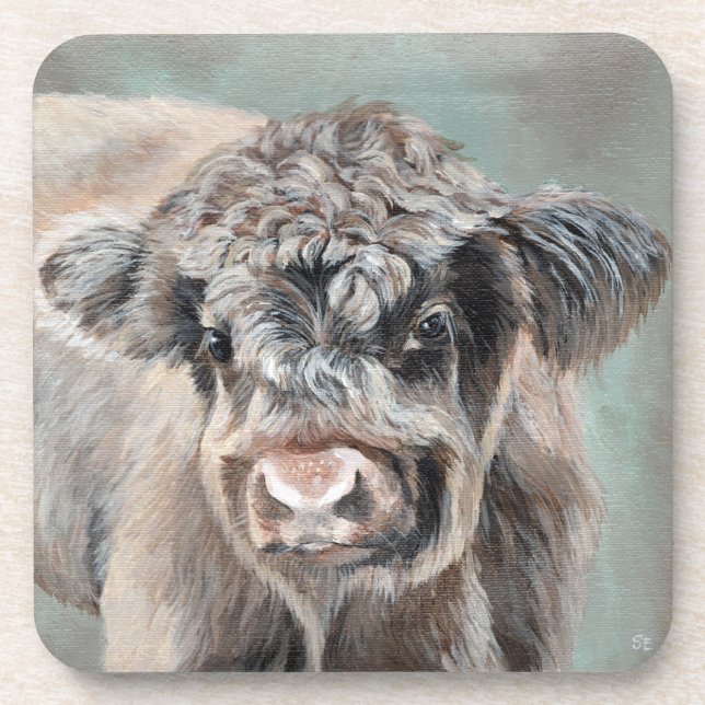 Posavasos Scottish Highland Calf on Green (Frente)