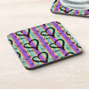 Posavasos Scribble Love Xoxo Heart Stripe Plastic Coaster
