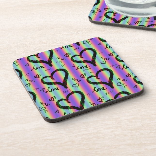 Posavasos Scribble Love Xoxo Heart Stripe Plastic Coaster (Lado Izquierdo)
