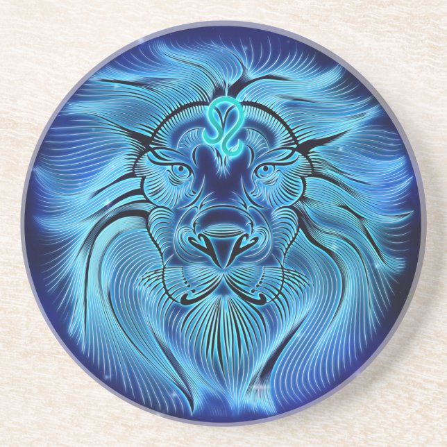 Posavasos Sé un rey, sé un león, azul, signo de zodiaco (Frente)