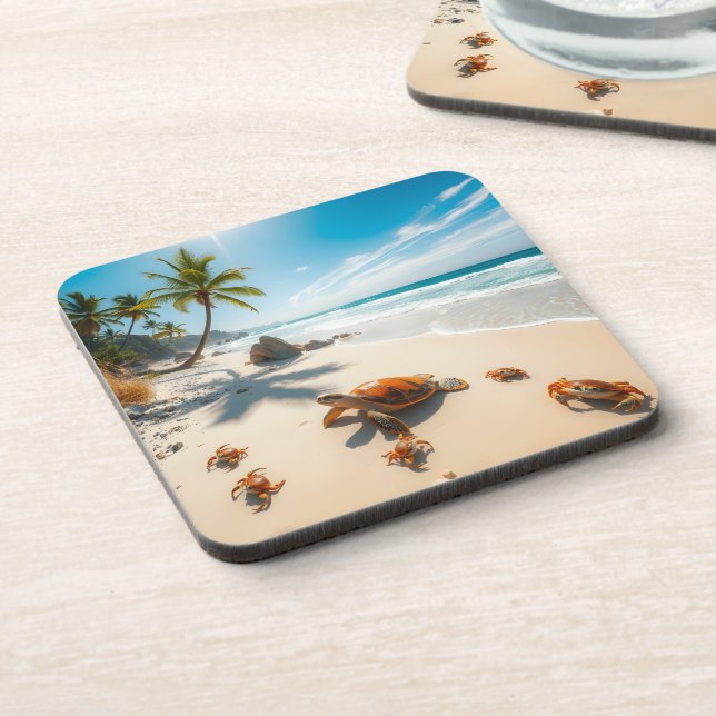 Posavasos Sea  Crabs on Tropical Beach – Serene Ocea (Lado Izquierdo)