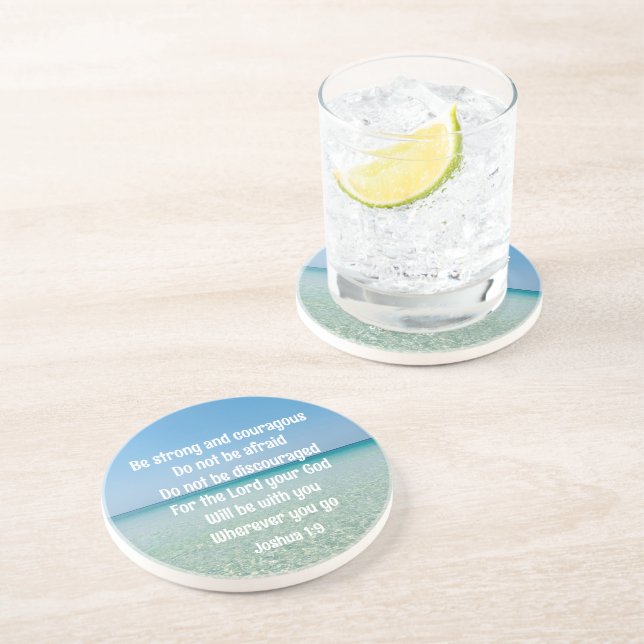 Posavasos Sea fuerte la Biblia Inspiradora Verse Beach (Lado)