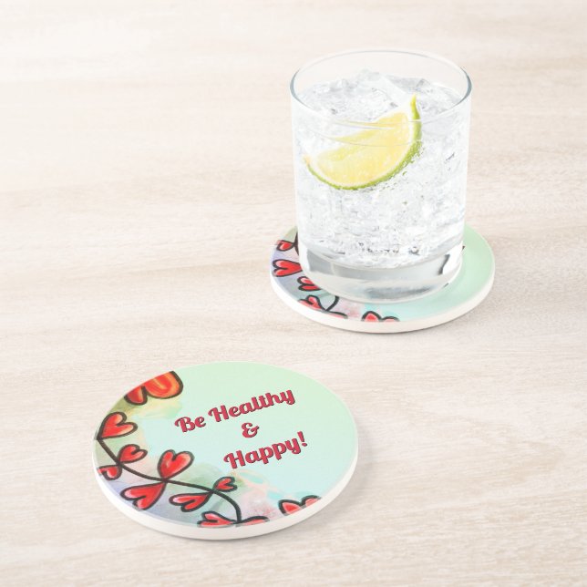 Posavasos Sea saludable y feliz la montaña rusa de arenisca  (Lado)