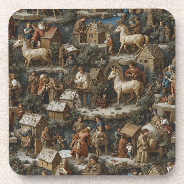 Posavasos Seamless Christmas Pattern • Bruegel Style Vintage (Frente)