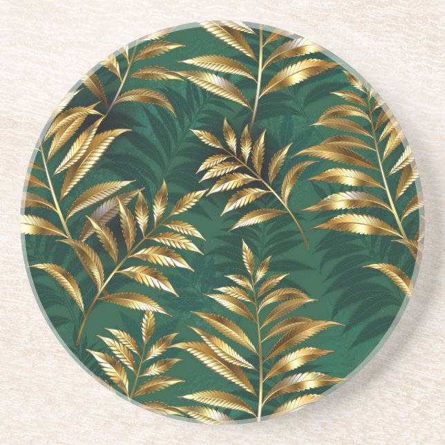 Posavasos Seamless pattern with golden ferns (Frente)