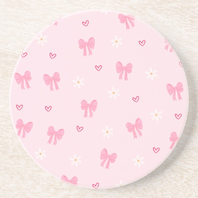 Posavasos Seamless Pink Bow and Floral Pattern – Cute Girly (Frente)