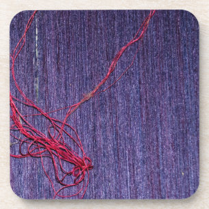 Posavasos Seda azul tailandesa hecha a mano con hilo rojo