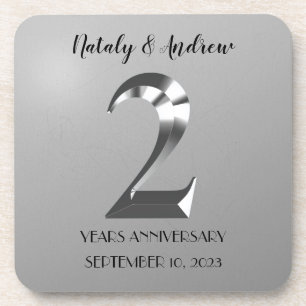 Posavasos Segundo aniversario de Boda de plata metálica