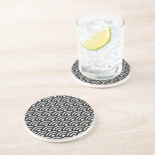 Posavasos Seigaiha, olas, japonés, blanco y negro
