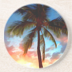 Posavasos Sello de la puesta del sol de la palmera