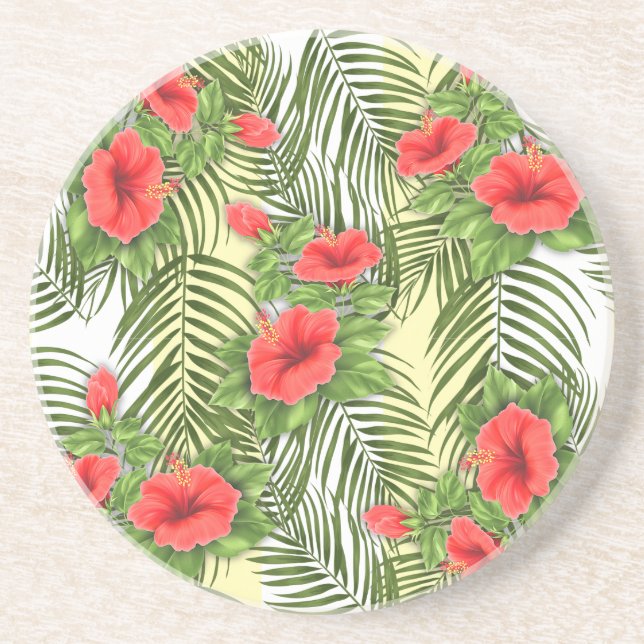 Posavasos Semilla de arenisca redonda de hojas tropicales e  (Frente)