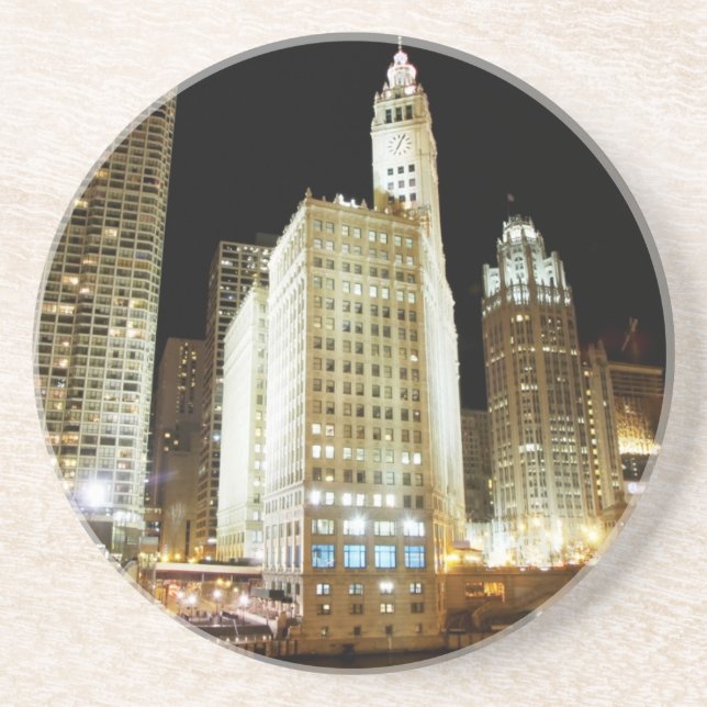 Posavasos Señal famosa de Chicago en la noche (Frente)